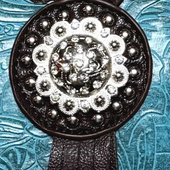 Turquoise Brown Soft Leather Carry Conceal Pocket Western Purse NIP - Picture 4 of 8